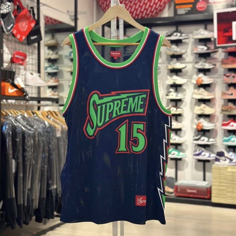 Supreme SS18 Bolt Basketball Jersey (Category: Activewear) located in Quezon City. Submitted by inside_plug (Listing ID 1387276439, Image 1). Description: For Sale Supreme SS18 Bolt Baskerball Jersey Navy - Large Brand new Dm us to purchase.