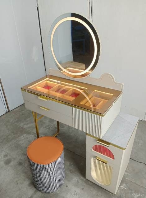 Val Restock‼️ Vanity Dresser with Led Mirror and Stool table (Category: Mirrors) located in Manila. Submitted by dolorchris69891 (Listing ID 1387201021, Image 2). Description: Restock‼️ Vanity Dresser with Led Mirror and Stool Table: 80x40x82x139cm Chair: 30x30x40cm Cabinet: 30x40x60cm Mirror: 54cm.