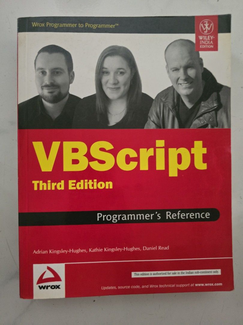 VBScript Programmer's Reference - Third Edition (Category: Assessment Books) located in Singapore. Submitted by artisticdazzle5 (Listing ID 1387184000, Image 1). Description: - VBScript Programmer's Reference, Third Edition - Wrox Programmer to Programmer book - Good condition - Perfect for VBScript learners and users.