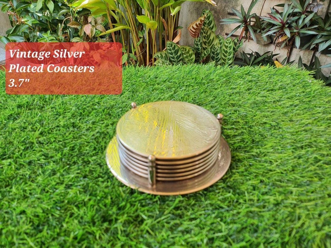 Vintage Silver Plated Coasters (Category: Coffee & Tea Tableware) located in Quezon City. Submitted by sgoecss005 (Listing ID 1387228974, Image 1). Description: Visible Flaws can be seen (Some scratches/and stain w/c is normal because of the silver content of the item).