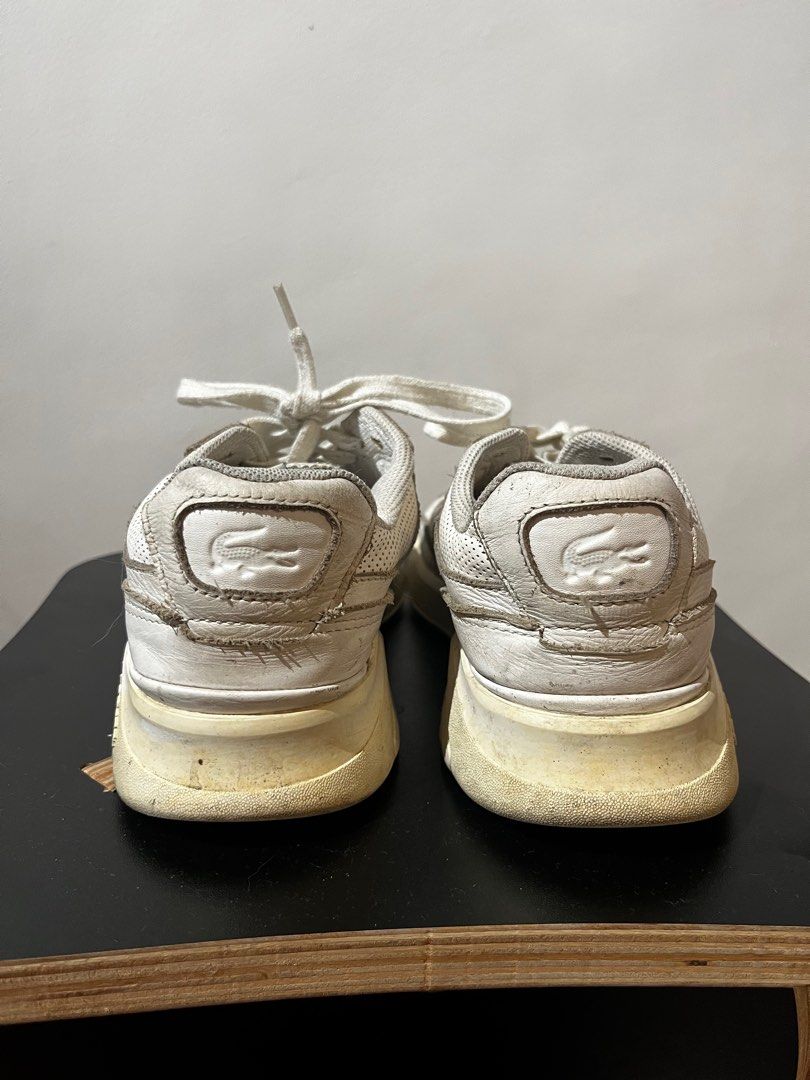White Lacoste Leather Sneakers Game Advance Luxe (Category: Sneakers) located in Mandaluyong City. Submitted by 1uvcollect (Listing ID 1387253583, Image 3). Description: EU 37.5 UK 4.5 US 6.5 Good for rain Needs major cleaning.