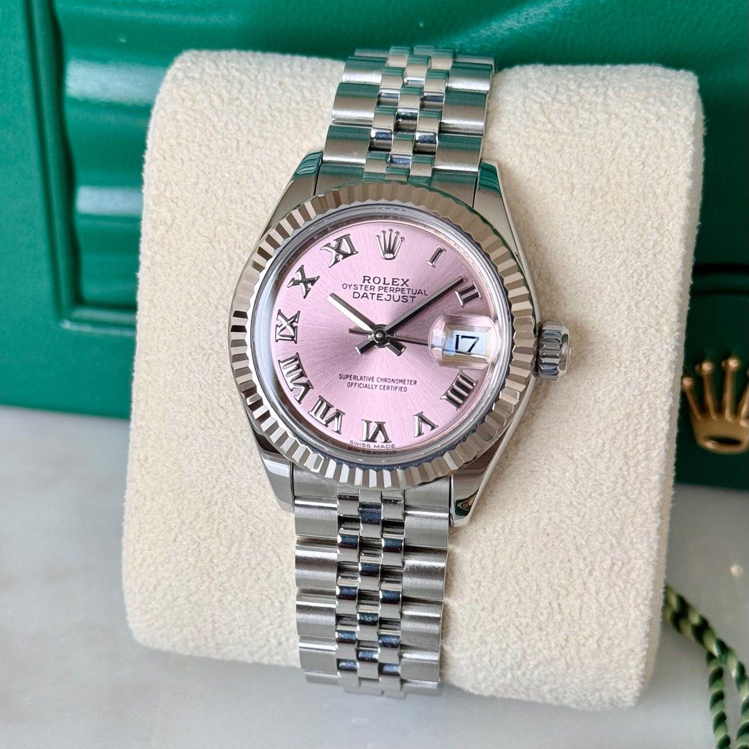 2020 Rolex Datejust 28 Pink Roman Dial Ref. 279174 (Category: Luxury Watches) located in San Juan City. Submitted by Horology_Hub_PH (Listing ID 1387447739, Image 1). Description: FOR SALE‼️ 2020 Rolex Datejust 28 Pink Roman Dial Ref. 279174 -9.7/10 Excellent Condition -Foreign AD (2020) -28mm case size -Cal 2236 Automatic Movement -Complete Set with Purchase Receipt Price: P520,000.00 Slightly Negotiable Open for viewing — Greenhills, San Juan C