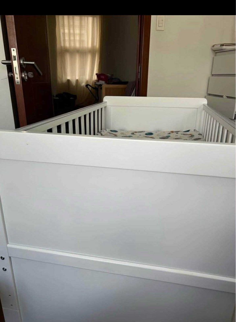 Aesthetic White Crib (Category: Cots & Cribs) located in Paranaque City. Submitted by seanpineda (Listing ID 1387375033, Image 1). Description: Minimalist White Crib From SM Store Bought it for 22k including Uratex foam. RFS: breastfeeding si baby kaya ayaw magcrib nasa bed namin decided to sell it nalang. Never nagamit! 10,000.