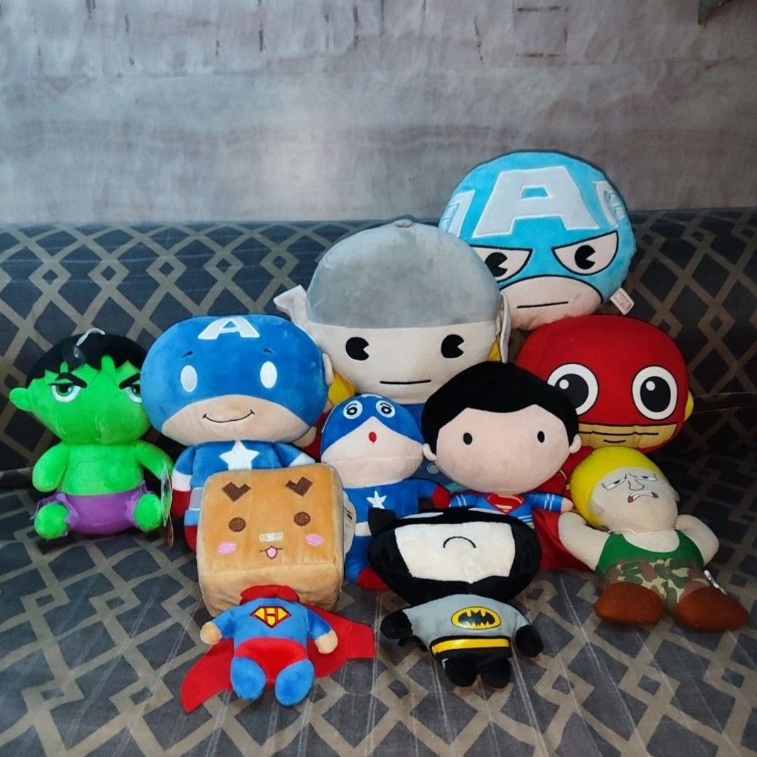 Bundle Marvels/DC Superheroes Plushie Toy. (Category: Plushies & Soft Toys) located in Quezon City. Submitted by understuffcollectibles (Listing ID 1387445023, Image 1). Description: 🎁 Perfect for Gifts. 👀 what you see is what you get •Batman •Superman •Hulk •Thor • Captain America •Flash •Streetfighter • Payment First / MOP GCASH •Good for Gift / Collection • Mixed Brandnew and Secondhand Plushies •With Tag and Papertag • Good as new but not a