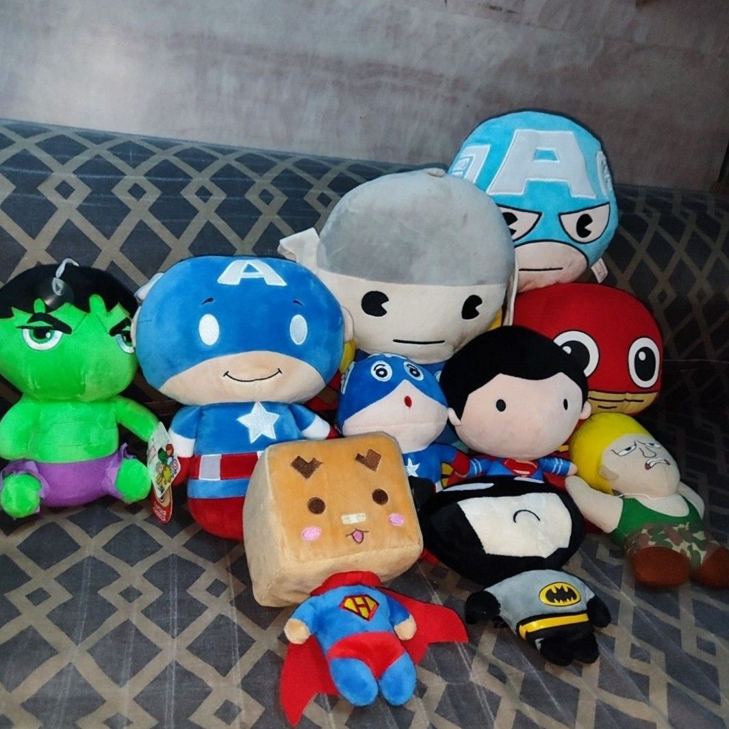 Bundle Marvels/DC Superheroes Plushie Toy. (Category: Plushies & Soft Toys) located in Quezon City. Submitted by understuffcollectibles (Listing ID 1387445023, Image 2). Description: 🎁 Perfect for Gifts. 👀 what you see is what you get •Batman •Superman •Hulk •Thor • Captain America •Flash •Streetfighter • Payment First / MOP GCASH •Good for Gift / Collection • Mixed Brandnew and Secondhand Plushies •With Tag and Papertag • Good as new but not a
