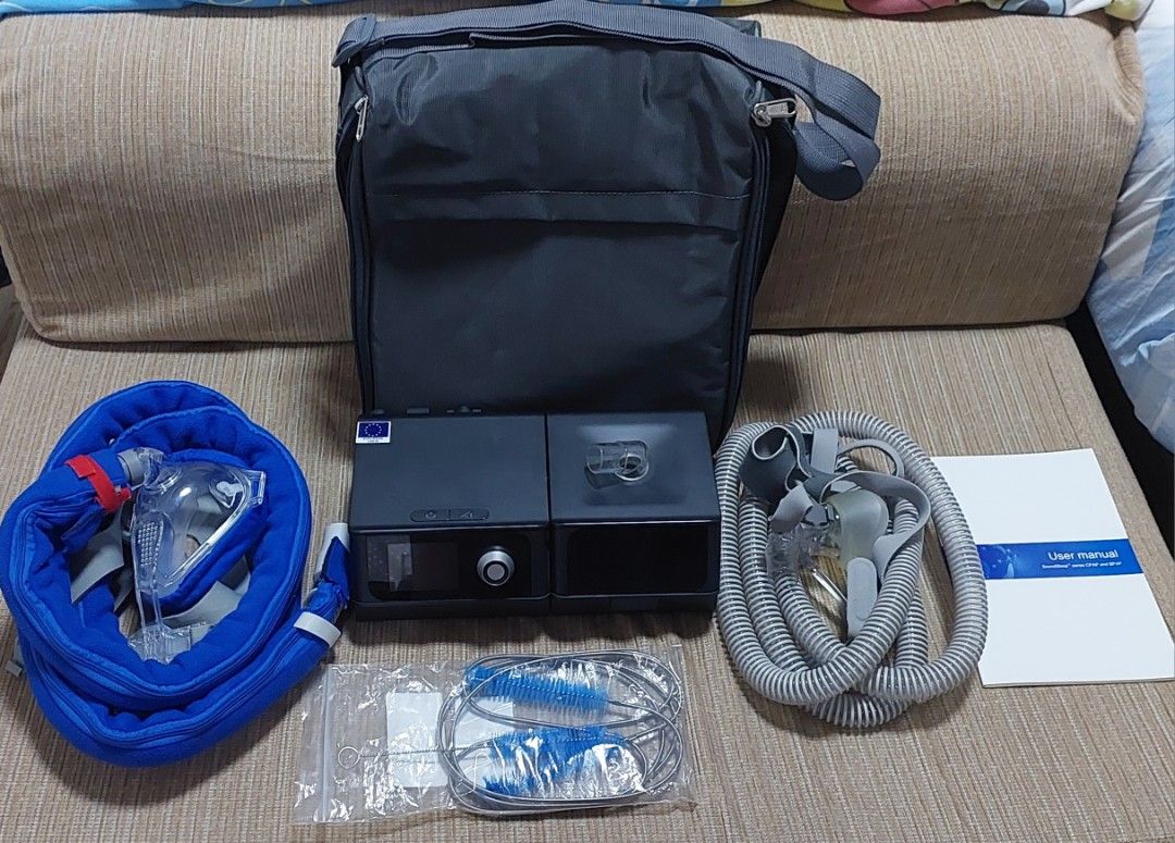 CPAP Machine (Category: Other Assistive Aids) located in Marikina City. Submitted by daisee7 (Listing ID 1387385854, Image 2). Description: Brand: Sound Sleep G3 Auto CPAP Machine (manual included) Accessories: 2 pcs Hose 2 pcs Mask ( Nose and Full Face) 2 pcs Strap 1 set Cleaning Brush 1 pc Hose Cover 3 pcs Mask Liner 10 pcs Filter 1 pc SD Card 1 Travel Bag.