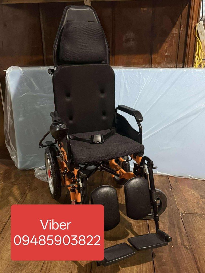 Electric reclining wheelchair (Category: Medical Supplies & Tools) located in Manila. Submitted by yolitacado18248 (Listing ID 1387431031, Image 1). Description: Brand new High quality Foldable Heavy duty Free demo Same day delivery .