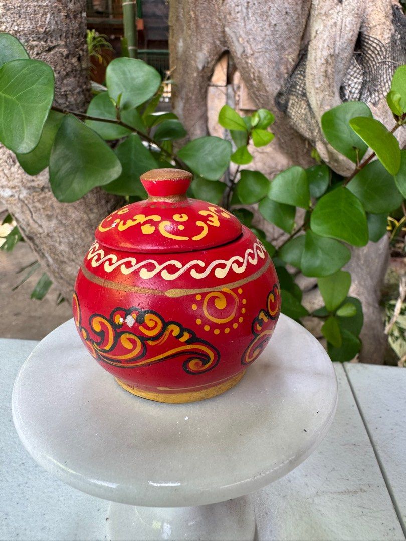 One piece wooden tea caddy (Category: Food Organization & Storage) located in Davao. Submitted by parteawares2 (Listing ID 1387373735, Image 2). Description: One piece wooden tea caddy handpainted made in Indonesia .