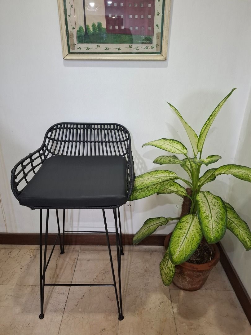 Synthetic Rattan Bar Chair (Category: Chairs) located in Quezon City. Submitted by bluejacaranda (Listing ID 1387440281, Image 1). Description: Synthetic Rattan Bar Chair Material: Plastic/Synthetic Rattan Frame: Galvanized Steel (rust-resistant, durable) Size: 21" (W) x 21" (D) x 37" (H) Suitable for both indoor and outdoor use.