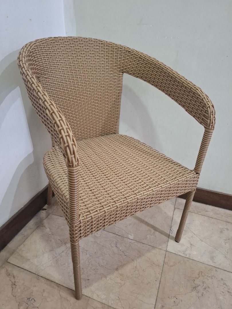 Synthetic Rattan Chair (Category: Chairs) located in Quezon City. Submitted by bluejacaranda (Listing ID 1387441169, Image 2). Description: Chair Material: Plastic/Synthetic Rattan Frame: Galvanized Steel (rust-resistant, durable) Size: 21" (W) x 18" (D) x 32" (H) Suitable for both indoor and outdoor use .