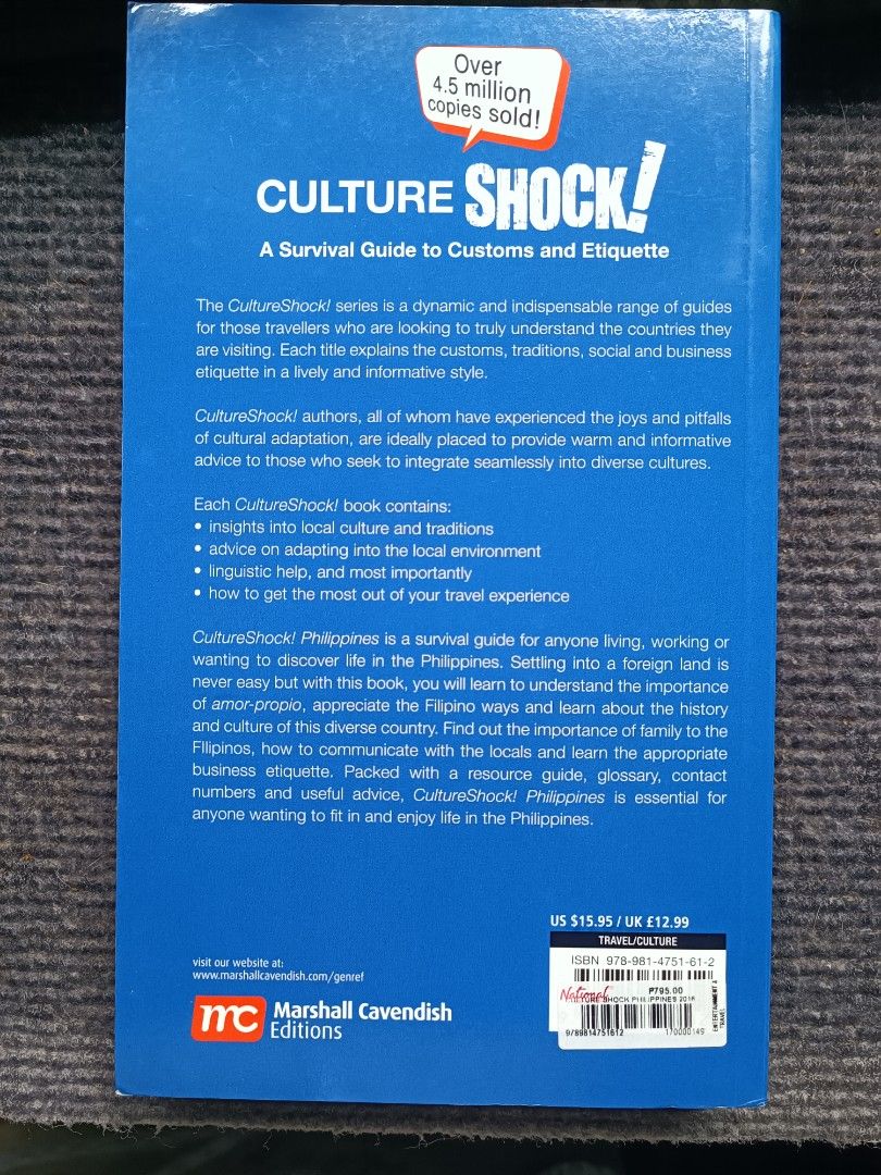 Travel Guide Culture Shock Philippines (Category: Travel & Holiday Guides) located in Makati City. Submitted by fruitful8 (Listing ID 1387399209, Image 2). Description: Never used but with foxxing due to storage..