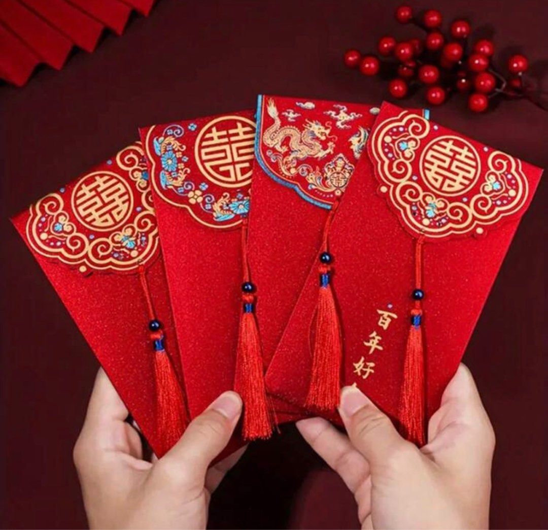 Wedding Angpao / wedding money envelope / wedding red envelope (Category: Wallets & Card holders) located in Quezon City. Submitted by MyClosetCapsule (Listing ID 1387425270, Image 2). Description: 30 pesos / per piece only. 8pcs Available With tassle. Red envelope or Angpao for weddings. Character written for Happy Marriage. Same-day pickup ok! Rfs: Bought as set, only needed 1 as wedding gift. .