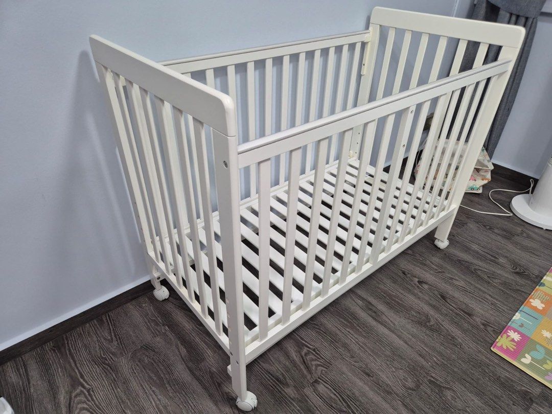 White Baby Cot with Wheels, Babies & Kids, Baby Nursery & Kids ...