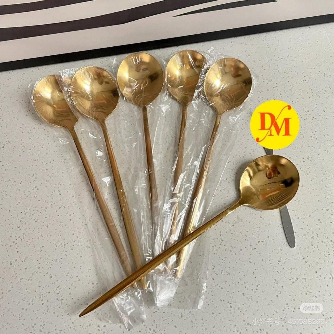 12pcs Korean Gold Spoon and Fork Set (Category: Dinnerware & Cutlery) located in Manila. Submitted by tindahanniatelizcehl (Listing ID 1387635291, Image 3). Description: 6 PCS Korean GOLD Spoon 6 PCS Korean GOLD Fork.