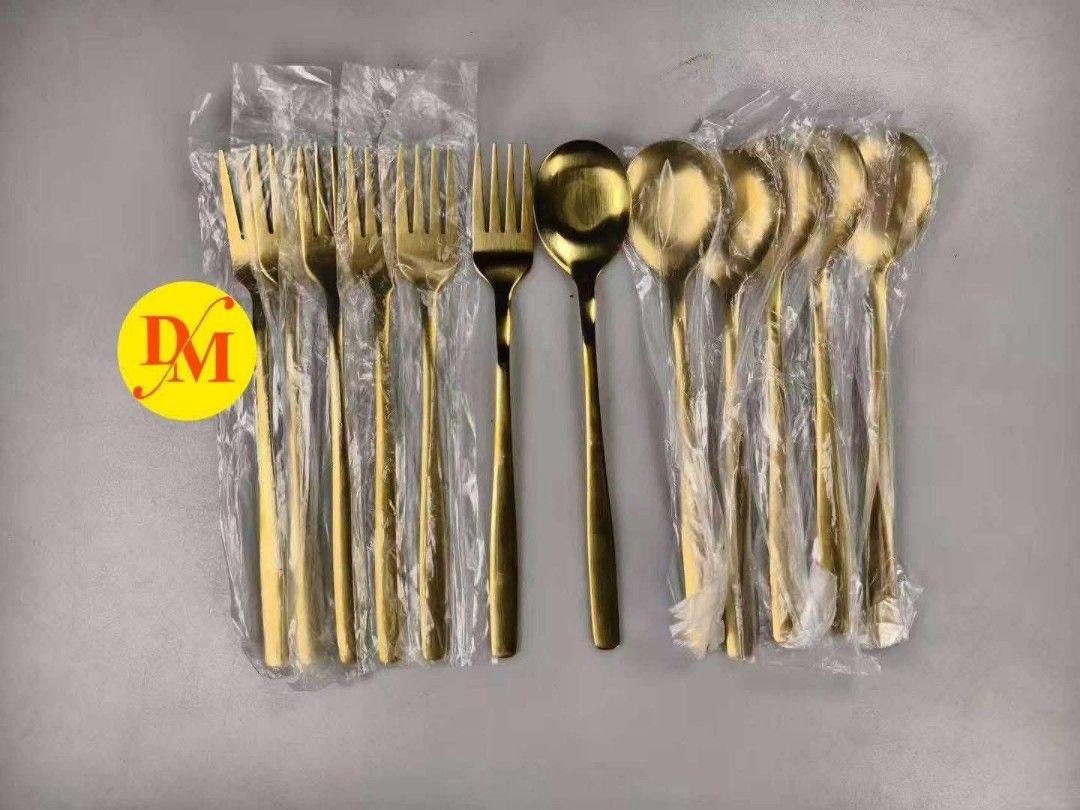 12pcs Korean Gold Spoon and Fork Set (Category: Dinnerware & Cutlery) located in Manila. Submitted by tindahanniatelizcehl (Listing ID 1387635291, Image 1). Description: 6 PCS Korean GOLD Spoon 6 PCS Korean GOLD Fork.