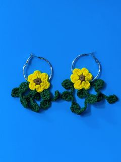 （包平郵）手工鉤織向日葵耳環🌻64224722858499110