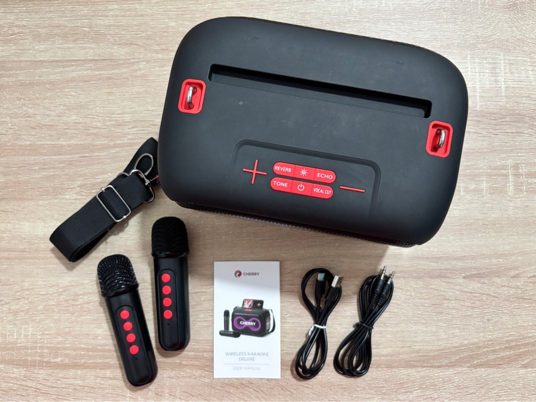 Cherry Wireless Karaoke Deluxe (Category: Soundbars, Speakers & Amplifiers) located in Silang. Submitted by onatebeah (Listing ID 1387725193, Image 1). Description: Authentic, good as new, and in excellent condition. It has minimal scratches from light use, but nothing that affects performance. Comes with the original box and complete accessories..