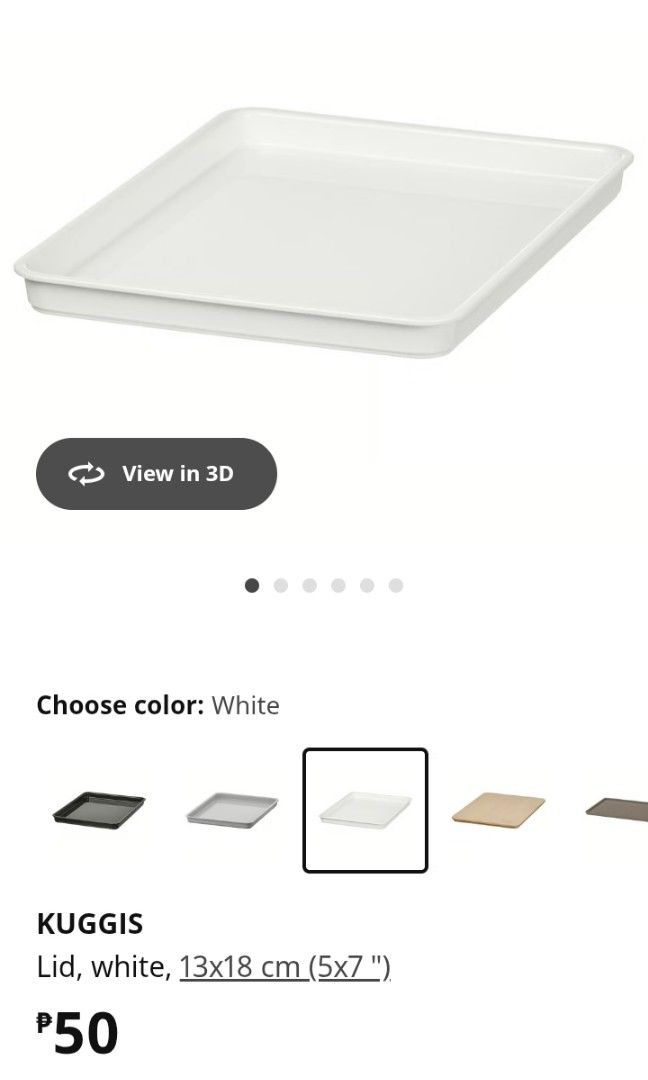 Ikea Kuggis Lid or Small Tray (Category: Storage Boxes & Baskets) located in Quezon City. Submitted by decluttering.account (Listing ID 1387690117, Image 3). Description: Kuggis from ikea 10 pcs lid Original price is 50 pesos per piece, selling 200 pesos for take all 10 pcs. Almost new Can be used as small tray organizer Estimated size 17.5 x 13 x 1 centimeter Pick up at t.sora qc.
