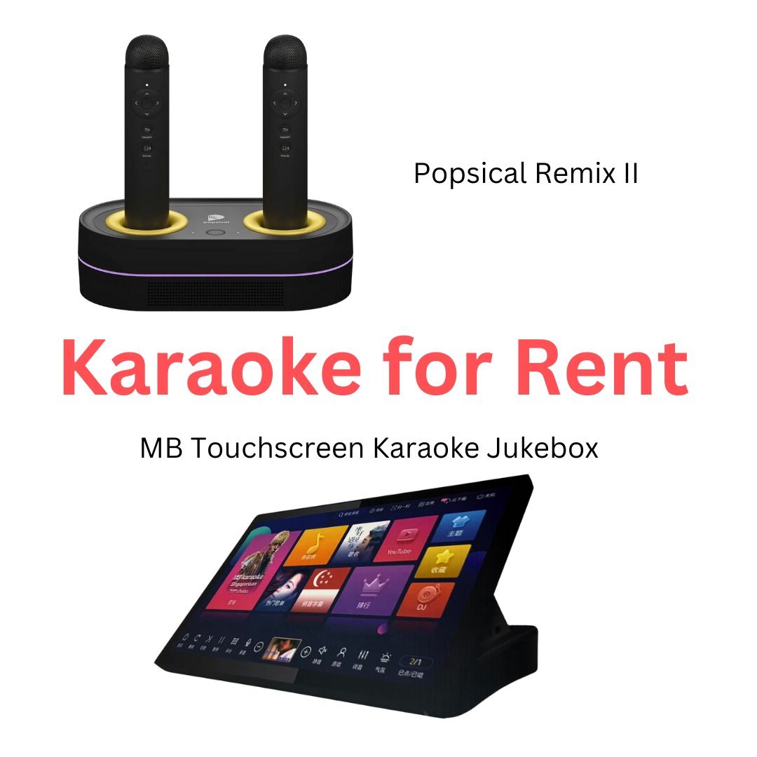 Karaoke Rental | Popsical Remix II Karaoke with Premium Subscription | MB Karaoke Jukebox Touchscreen with preloaded songs (Category: Event & Party Services) located in Singapore. Submitted by bizman98 (Listing ID 1205274873, Image 2). Description: POPSICAL Remix II ✔️ FREE Popsical premium subscription included in your rental (unlimited songs). ✔️ Popsical remix 2 full set included, including AUX cable, HDMI cable, Optical cable, power cable, an