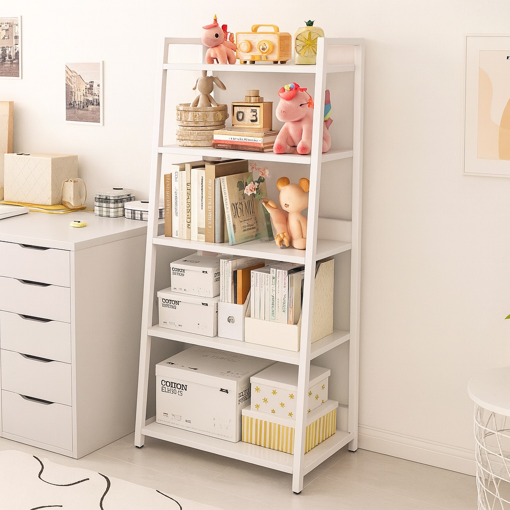Leaning Bookshelf Display Rack | Modern Open Ladder Book Rack | 5 Layer ...