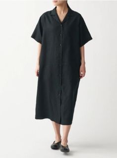 Muji French Linen Open Collar Dress Shirt 無印良品麻質連身裙長外套64172663119491110