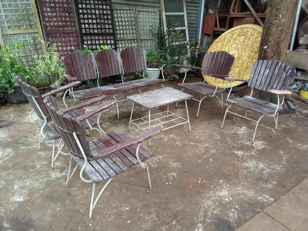 Old Industrial Sala Set (Category: Tables & Sets) located in Rizal. Submitted by mommykiee (Listing ID 1387597861, Image 3). Description: Old industrial Sala Set Made of narra wood & metal except top of table tanguile wood Selling as is Need sanding & varnish.