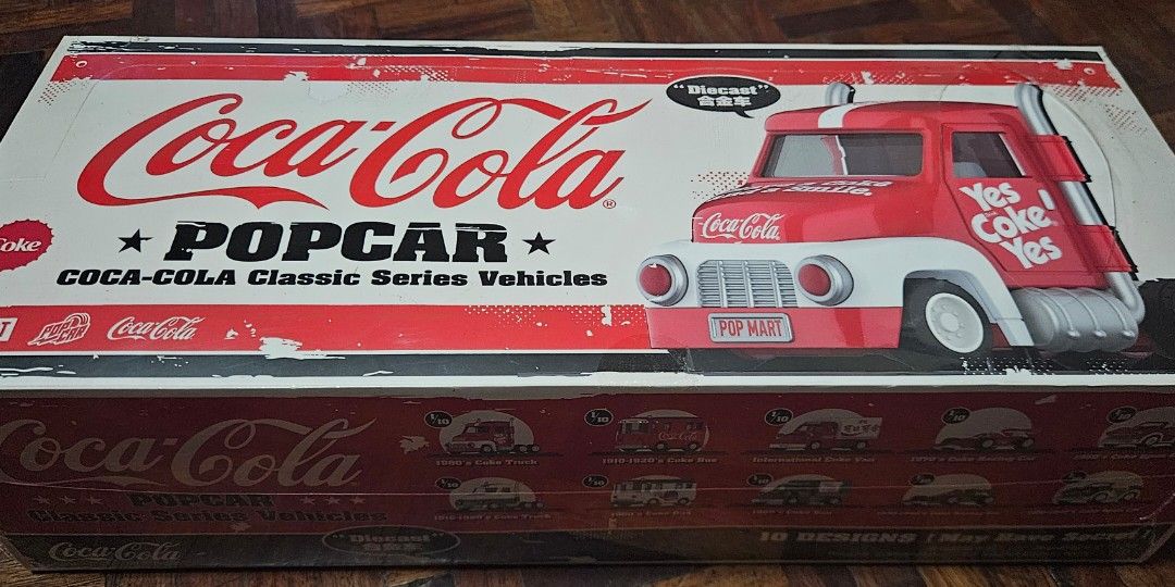 Popmart coca cola popcar (Category: Vehicle & Diecast Models) located in Caloocan City. Submitted by teachermay101 (Listing ID 1387652927, Image 1). Description: popmart coca cola popcar 1 box contains 10 cars diecast sealed and never been opened.