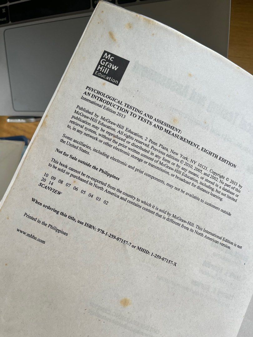 Psychological Testing and Assessment (Category: Textbooks) located in Valenzuela. Submitted by elkatrin (Listing ID 1387600451, Image 2). Description: *With cover *Has brown marks and highlights.
