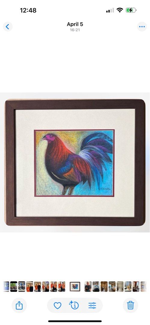 Roel Obemio painting.1 (Category: Art & Prints) located in San Jose del Monte. Submitted by ronnieredram (Listing ID 1387641744, Image 1). Description: Title - lucky rooster Medium - oil pastel on sand paper Size - 9.5”x10.5” (figure only); with frame 17x18.5” Year - 2017 Acquired directly from the artist With COA signed by artist With caricature and signature of the artist at the backcover of the frame.