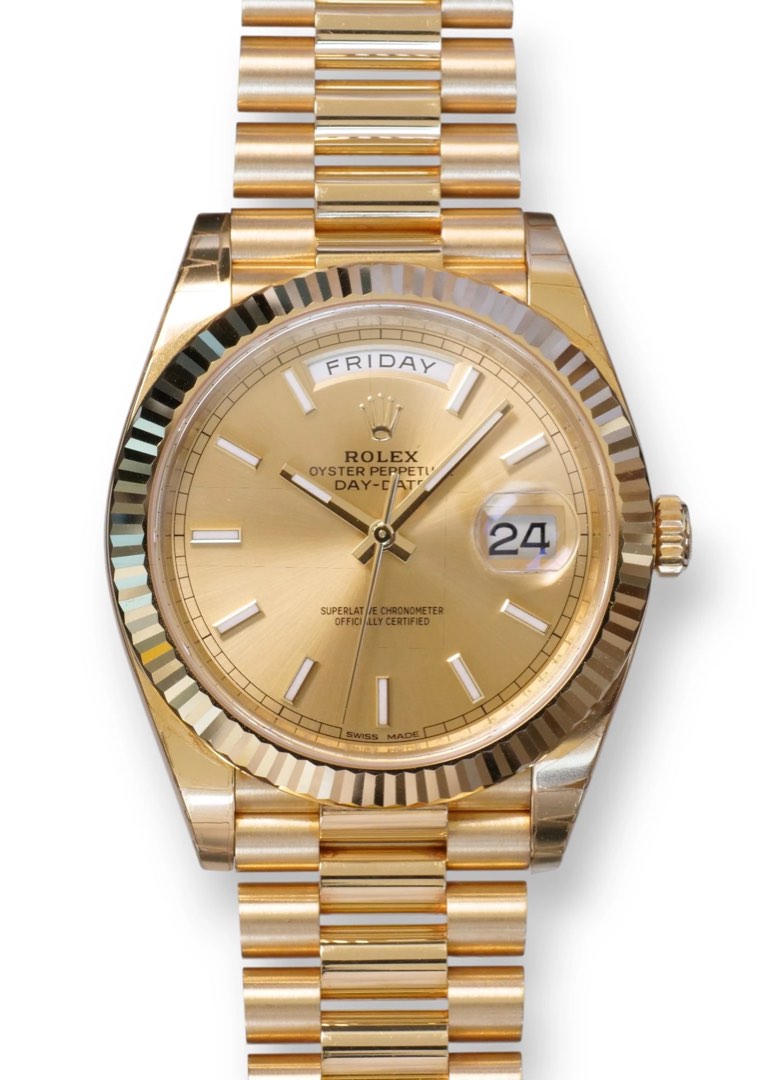 ROLEX DAY-DATE 40 YELLOW GOLD CHAMPAGNE DIAL NOS FULL FACTORY STICKERS ...