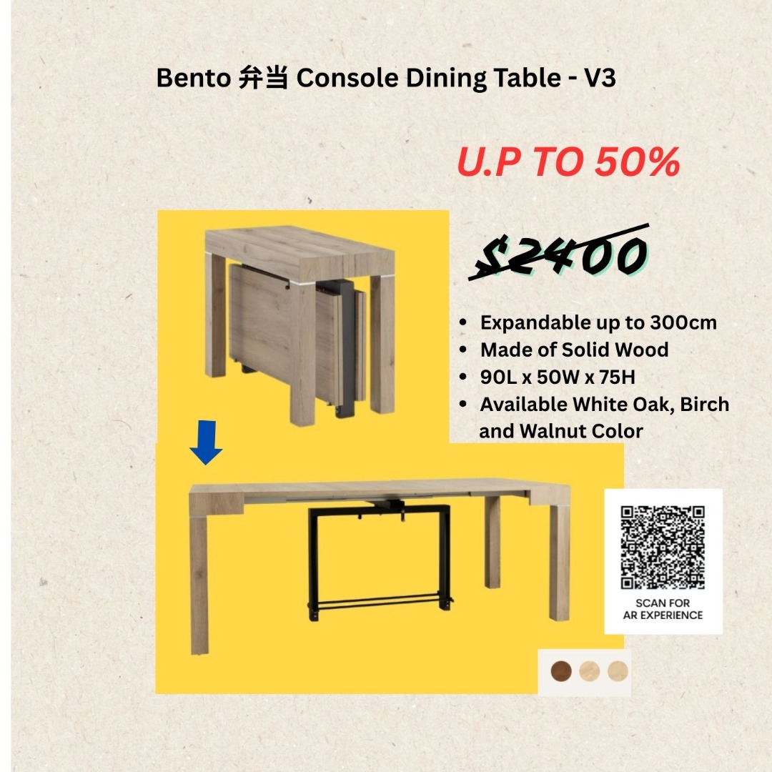 [Solid Wood : Brand New] Bento Console Dining Table - V3 I Extendable ...