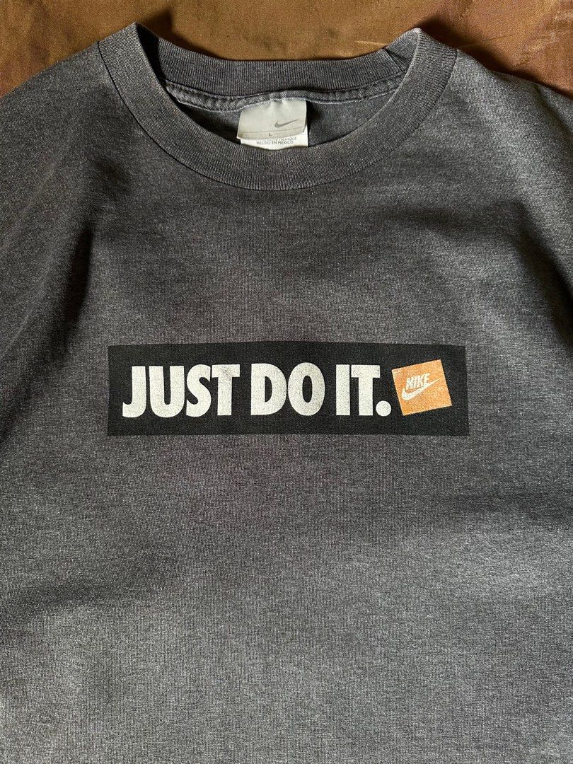 Vintage Just Do It Nike Shirt (Category: Tshirts & Polo Shirts ) located in Quezon City. Submitted by jin.x (Listing ID 1387719479, Image 3). Description: Vintage Just Do It Nike Shirt Early 00’s Silver Nike Tag Large on tag Width 22 Length 29 Issue minimal crack print Need wash only.