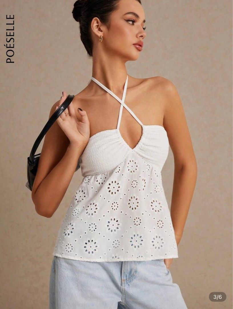 white halter top (Category: Sleeveless) located in Manila. Submitted by declutterwithbeyuh (Listing ID 1387658325, Image 1). Description: used once onlyyy.
