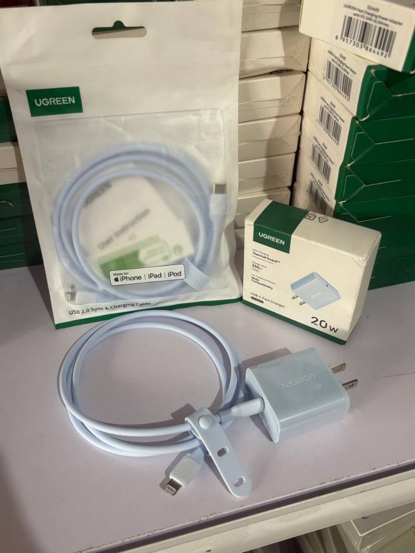 Authentic Ugreen Chargers (Category: Chargers & Cables) located in Valenzuela. Submitted by curatedbyiya (Listing ID 1384271125, Image 3). Description: all sealed!! this is auth. —280 (brick+lightning cord).