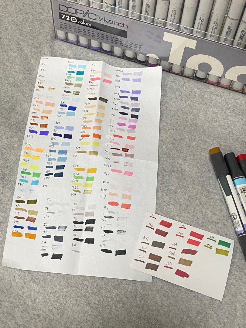 Copic Sketch and Kurecolor Markers (Category: Craft Supplies & Tools) located in Pasig City. Submitted by jmdcamacho (Listing ID 1384136764, Image 2). Description: 72+27 Copic Markers + 12 Kurecolor marker Total of 111 colors Negotiable!!! Original Price of Copic Set D: 22,800 Copic/pc : 350 Kurecolor/pc: 150 (Total original price: 34,050) Total of markers that needs refill: 27 copic sketch Kurecolor: good as new Check swatches for colors that ne