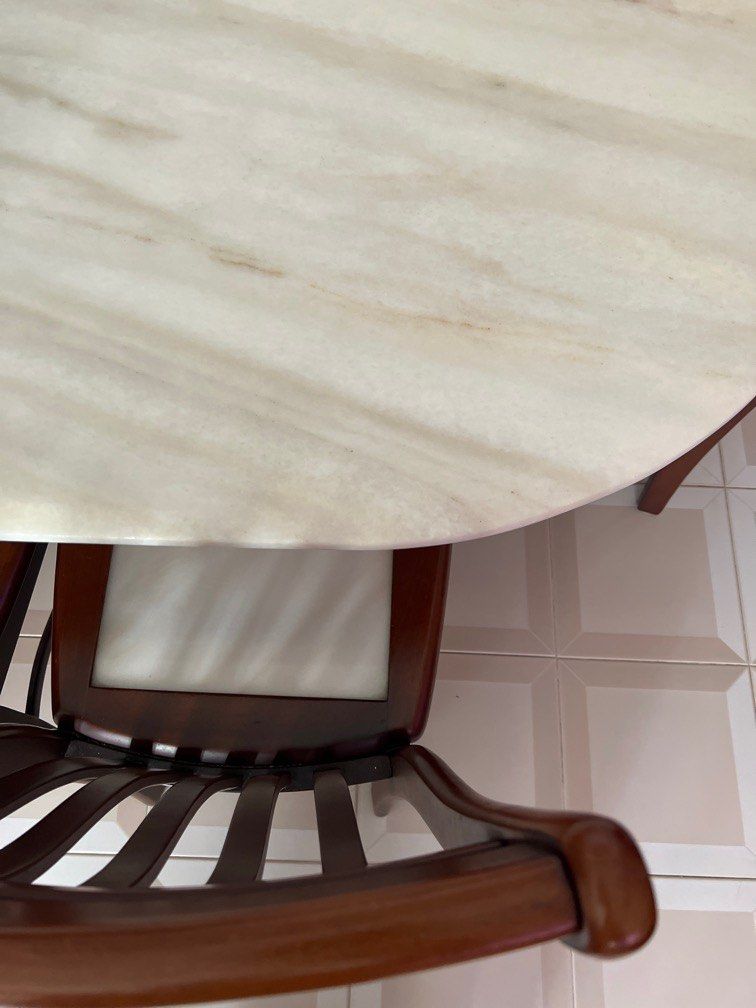 Dining Table Set (Category: Tables & Sets) located in Singapore. Submitted by sssstututu (Listing ID 1384268976, Image 2). Description: Moving out !! If individual here are the prices DINNING TABLE PRICE : $350 Dining table includes 6 chairs. Marble and wood finishing. Kayu jati. Please place your own movers !! Thank youu..