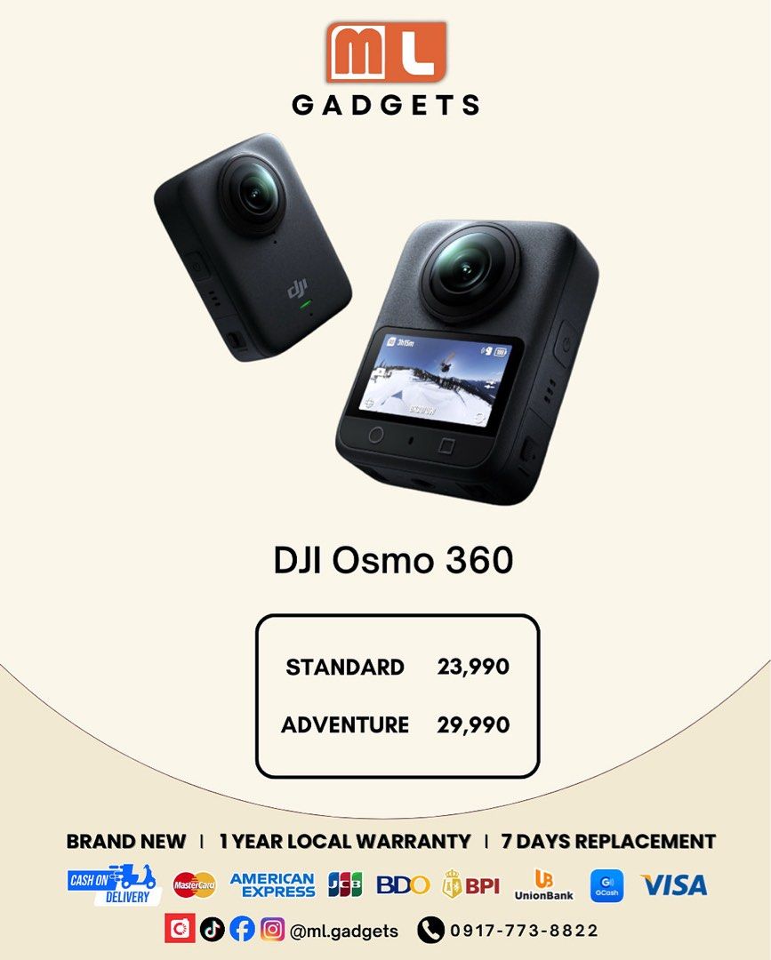 DJI Osmo 360 (Category: Video Cameras) located in Makati City. Submitted by ml.gadgets (Listing ID 1384253316, Image 1). Description: DJI Osmo 360 Now AVAILABLE! - Brand New and Sealed - 7 days shop replacement warranty - 1 year warranty FREE DELIVERY!!! - San Juan area - Shaw area - Ortigas area Mode of Transaction: 💵 C.O.D. | C.O.P. (Nationwide via LBC) 🏦 Bank | Online Transfer: (BDO, BPI, UNIONBANK, METROBANK, GCASH, MAYA) 💳Credit Card: (ST