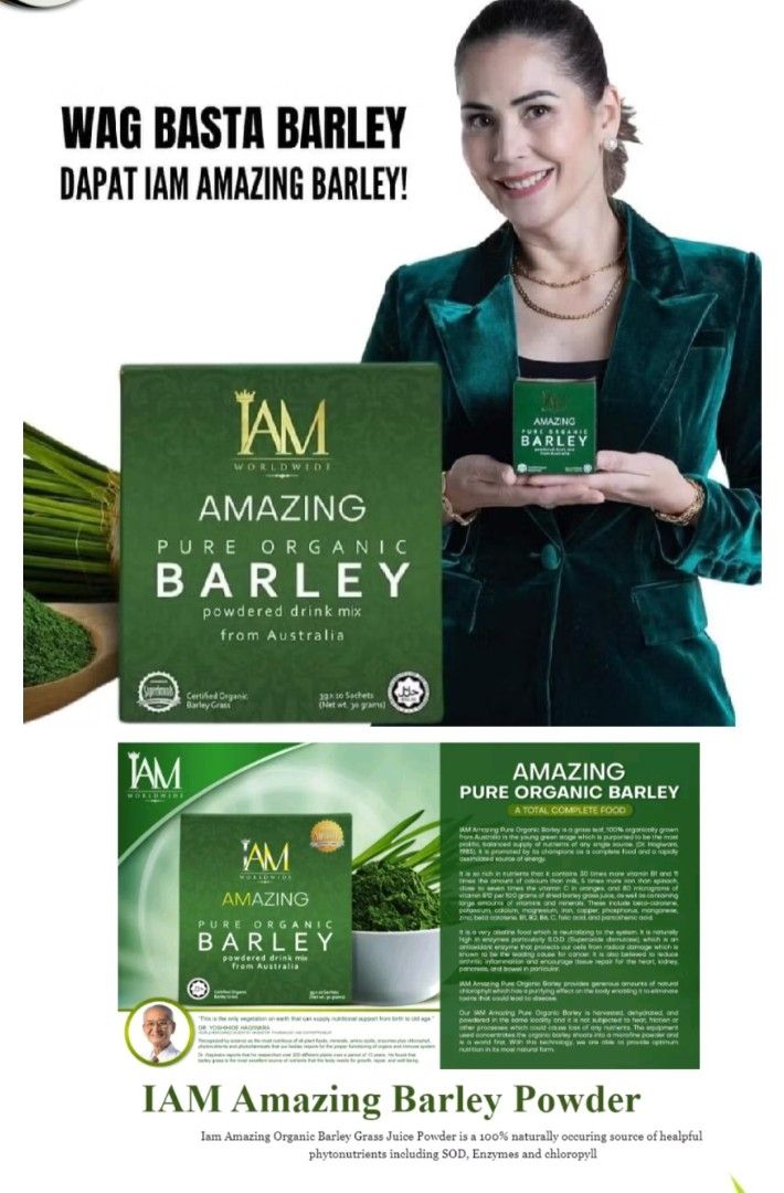 IAM Worldwide Pure Organic barley (Category: Beverages) located in Pasig City. Submitted by rud90 (Listing ID 1384335981, Image 3). Description: pwede p tumawad barley been used as a medicine since 7000 B.C. in the treatment of skin, liver, blood, and GI disorders. Gladiators ate barley for strength and stamina. Health benefits of barley grass include relief from ulcerative colitis, prevention and treatment of cancer, strengthening of immune syst
