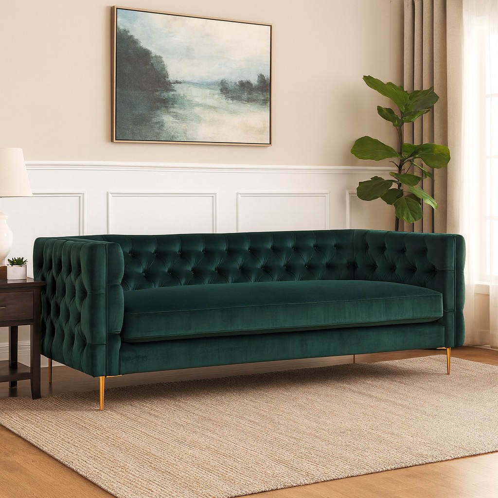 Modern Tufted Velvet Sofa | Deep Button Tufted Couch | Upholstered ...