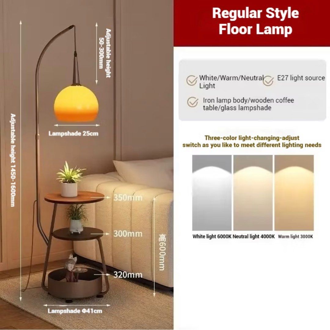 PRE-ORDER | Maria Clara Floor Lamp (Category: Lighting) located in Manila. Submitted by _marganicole (Listing ID 1384323037, Image 3). Description: Pre-order (ETA 3-5 days) Once the item is on-hand we can do lalamove same day delivery or thru J&T, LBC🤍 About Maria Clara Floor Lamp👀 - Iron Lamp Body | Wooden Coffee Table Glass Lampshade - Adjustable Height: 145cm-160cm - Power: LED bulb included* - Color: Wood - 3 Color Temp: White Light, Natura