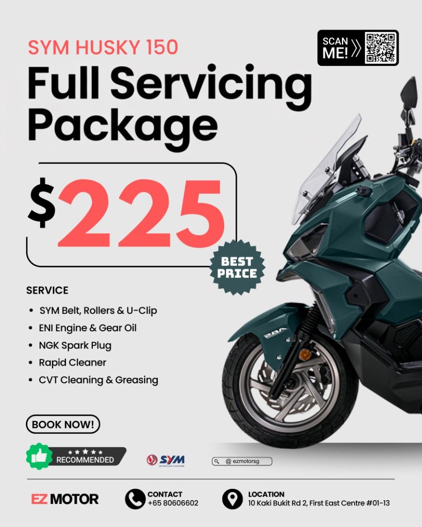SYM Scooters Full Service GTS 200, Jet 14, Husky 150, DRG BT