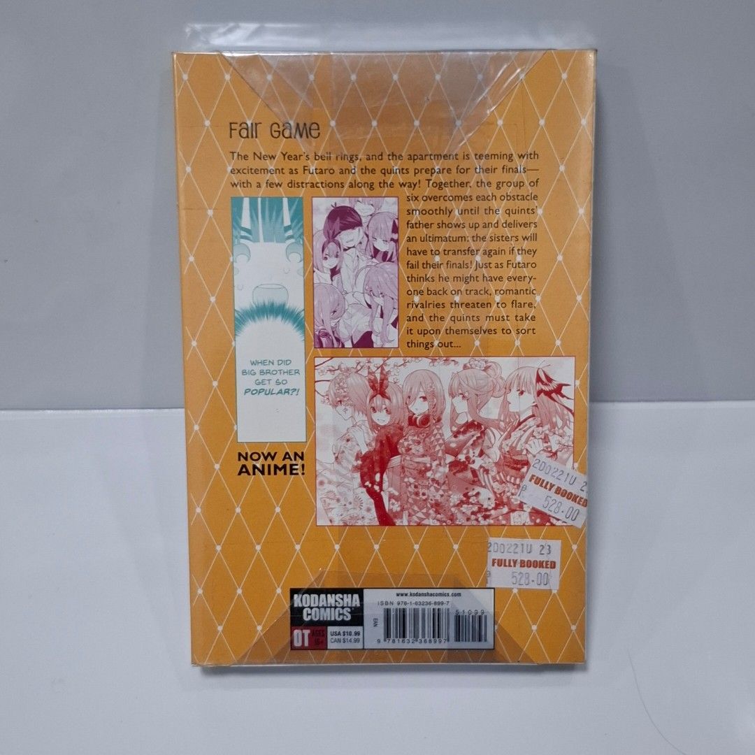 The Quintessential Quintuplets manga, Volume 7 (Category: Comics & Manga) located in Muntinlupa City. Submitted by cafephia (Listing ID 1384342805, Image 2). Description: Note: can only accommodate shipping on weekends since I'll be in college on weekdays ♡ Hi! I'm selling a semi-sealed volume 7 of The Quintessential Quintuplets. OPEN TO NEGOTIATIONS! Listed it as well-used because of the minor damage on the bottom (see picture 4). Might be small