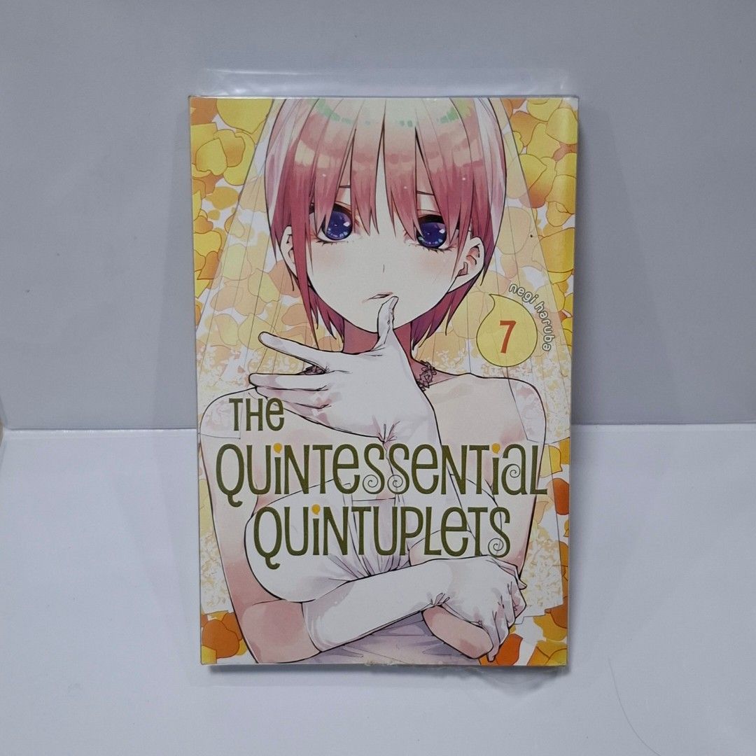 The Quintessential Quintuplets manga, Volume 7 (Category: Comics & Manga) located in Muntinlupa City. Submitted by cafephia (Listing ID 1384342805, Image 1). Description: Note: can only accommodate shipping on weekends since I'll be in college on weekdays ♡ Hi! I'm selling a semi-sealed volume 7 of The Quintessential Quintuplets. OPEN TO NEGOTIATIONS! Listed it as well-used because of the minor damage on the bottom (see picture 4). Might be small