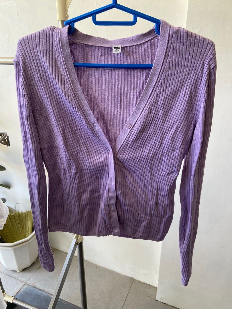 Uniqlo Purple Cardigan (Category: Coats, Jackets and Outerwear) located in Manila. Submitted by declutteringacc55090 (Listing ID 1384282570, Image 1). Description: Condition: 10/10 RFS: Decluttering ‼️ITEM IS LAST PRICE .