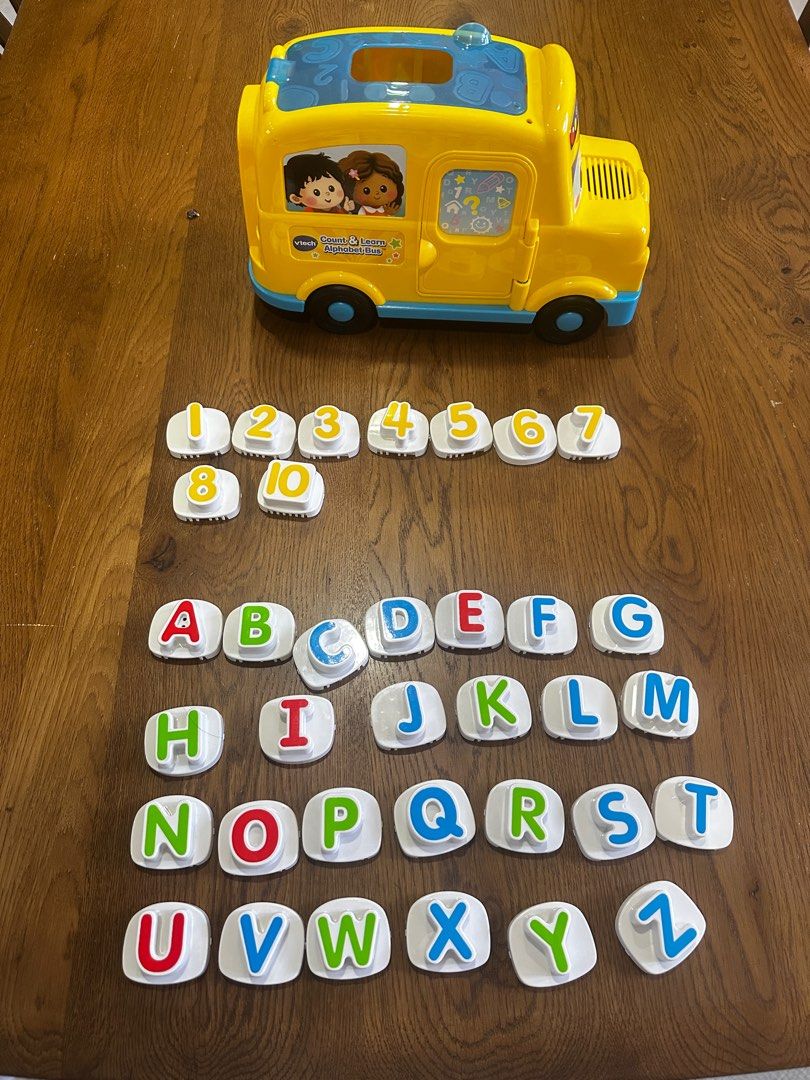 Vtech count & learn Yellow Bus & activity toy cube bundle (Category: Infant Playtime) located in Tabuk. Submitted by classicseconds (Listing ID 1384243009, Image 2). Description: Bus works well only missing number 9 Activity cube - no more sounds (freebie already) Can send video via vber.