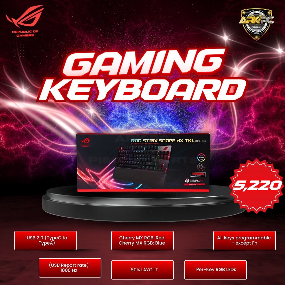 ASUS ROG MECHANICAL (Category: Computer Keyboard) located in Quezon City. Submitted by corrinejil63041 (Listing ID 1387828166, Image 1). Description: ❤️❤️ ASUS ROG MECHANICAL ❤️❤️ RGB dreams and killer keystrokes 🌈🎮 📍 Store Locations: ✅ ARK PC Litex - 14 Litex Road, Commonwealth, QC (beside LBC Litex & Andok’s) ✅ ARK PC Olongapo - 20th St. Corner Caron St., West Bajac Bajac, Olongapo City (Near Victory Liner & Ulo ng Apo) ✅ ARKIA Caloocan 📞 C