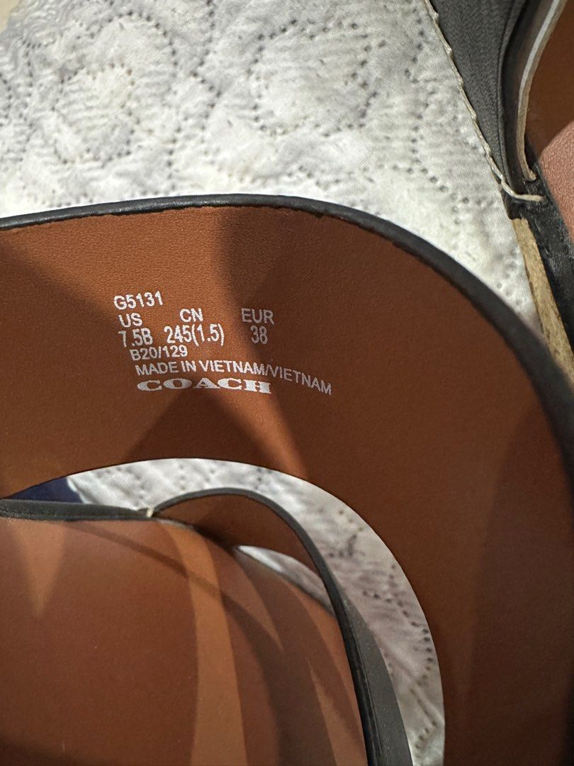 Aunthentic Coach Leather Espadrilles (Category: Sandals) located in Pasig City. Submitted by sandy120913 (Listing ID 1387837649, Image 3). Description: Brand new authentic Coach Franca Leather Espadrilles size 7.5 B.