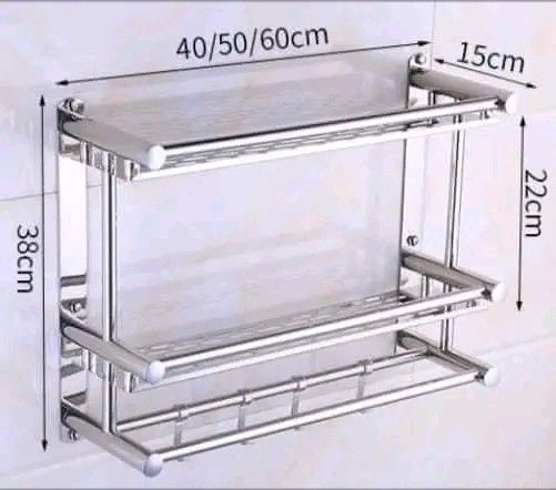 Bathroom wall rack (Category: Bathtub & Bath Accessories) located in Manila. Submitted by jelai.cybyb (Listing ID 1387768796, Image 3). Description: Stainless bathroom wall organizer 350 1Layer 450 2 Layer 550/3 Layer.
