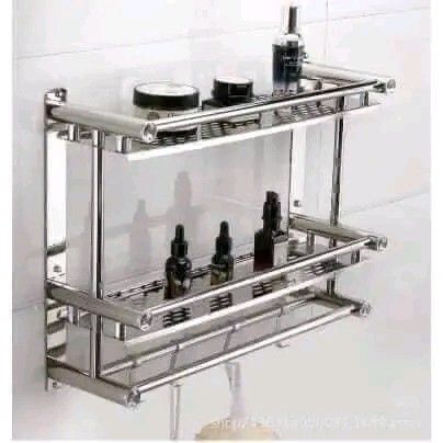 Bathroom wall rack (Category: Bathtub & Bath Accessories) located in Manila. Submitted by jelai.cybyb (Listing ID 1387768796, Image 2). Description: Stainless bathroom wall organizer 350 1Layer 450 2 Layer 550/3 Layer.