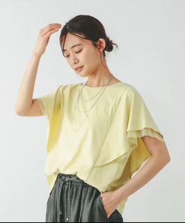 global work黃色荷葉袖爽涼夏天短袖衫 女裝上衣yellow tee64200820457345110